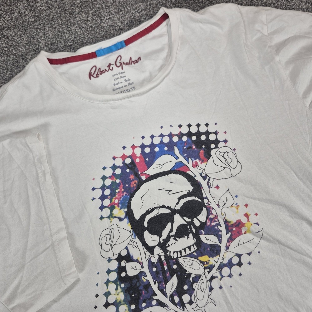 Robert Graham Shirt‎ Men's Size 2XLT White Skull Graphic Tee Short Sleeve